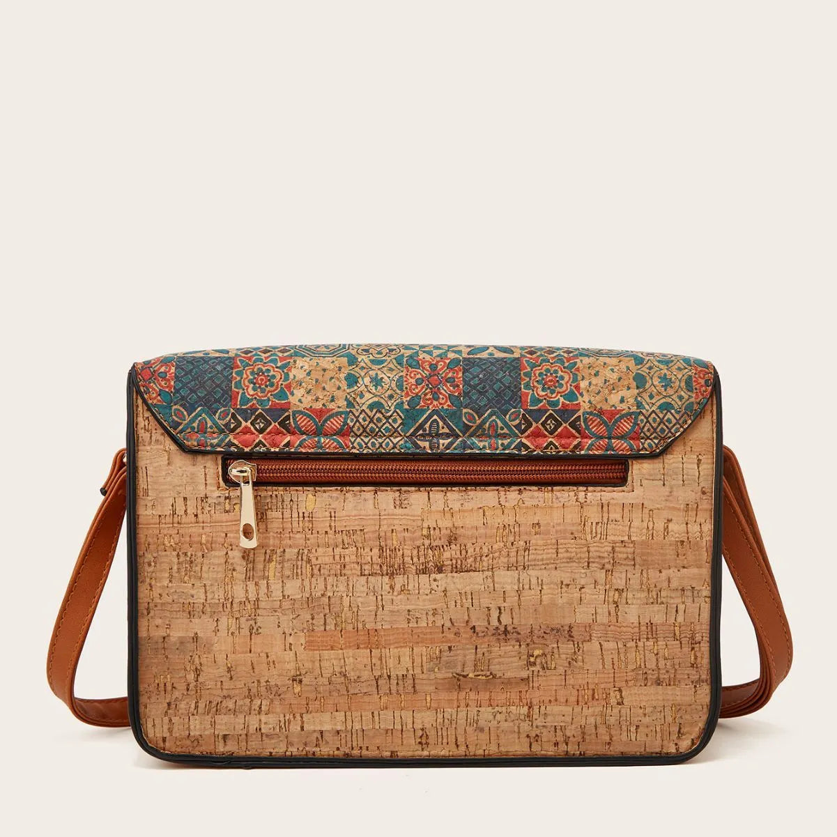 Women's printed PU crossbody bag with single shoulder strap in pansy, grass flower, square print, or green colours