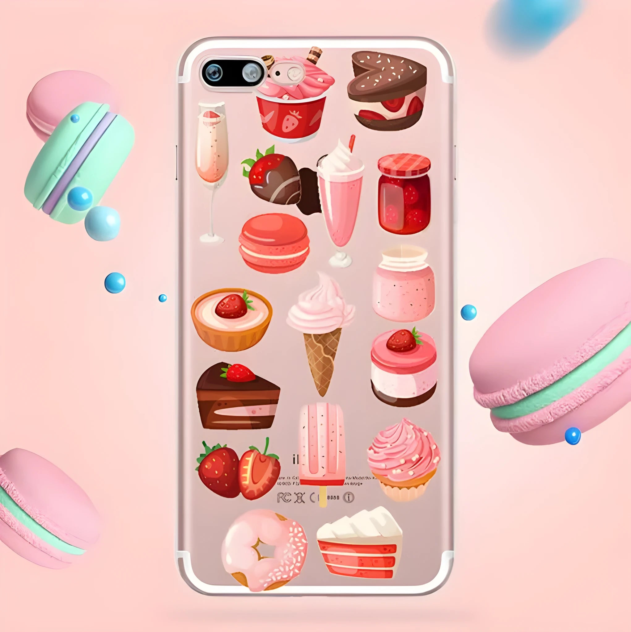 Transparent silicone iPhone case with colourful ice cream pattern design