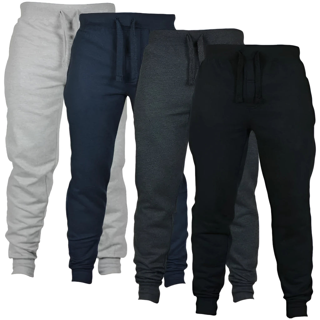 Men's cotton fleece casual trousers with drawstring waistband in loose fit pencil pant style