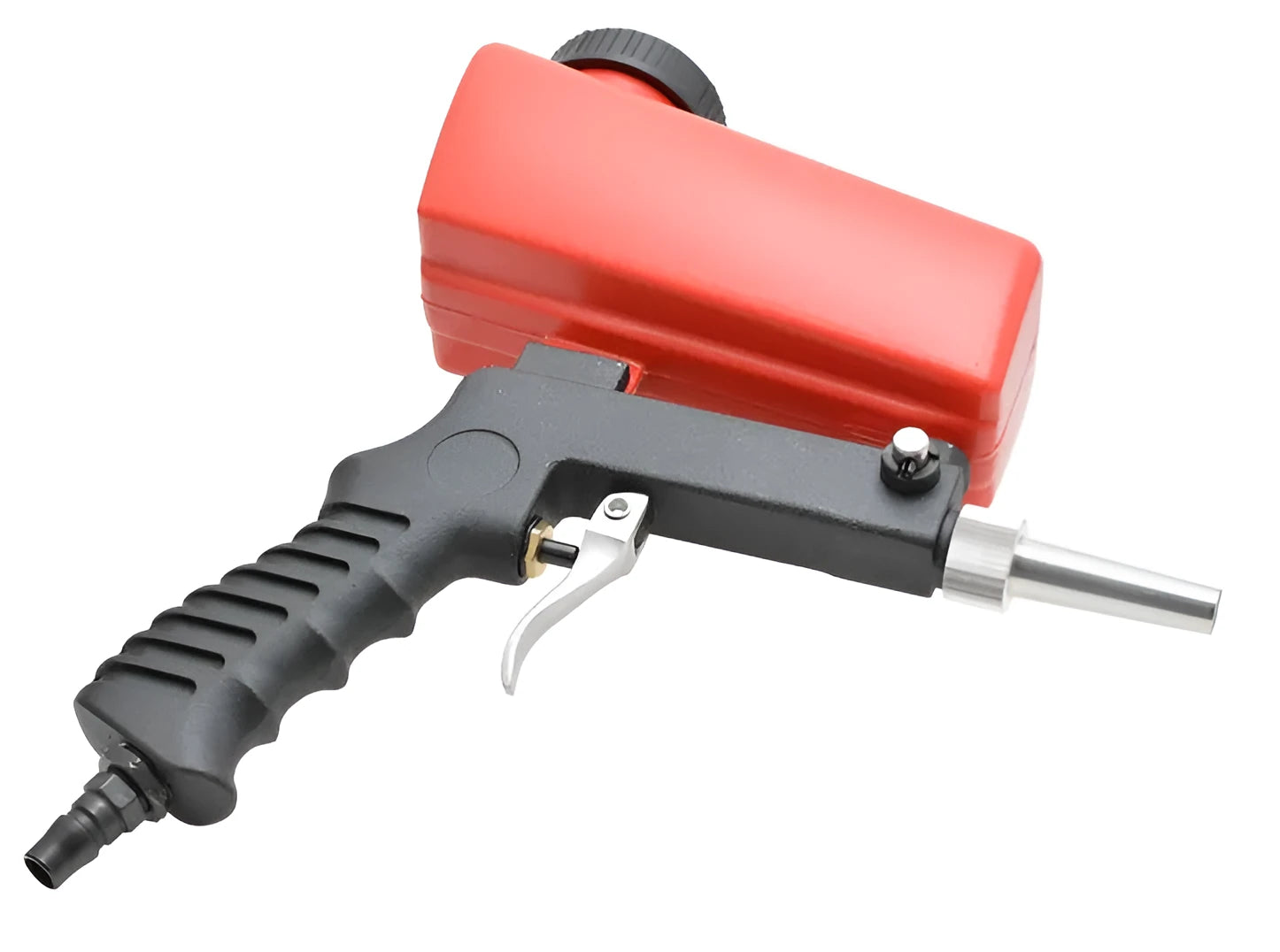 Portable small gravity pneumatic sandblasting gun with black or blue finish and 21 lb tank