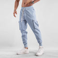 Men's loose cotton sports trousers with multi-pockets and ankle-tied cuffs in six colour options