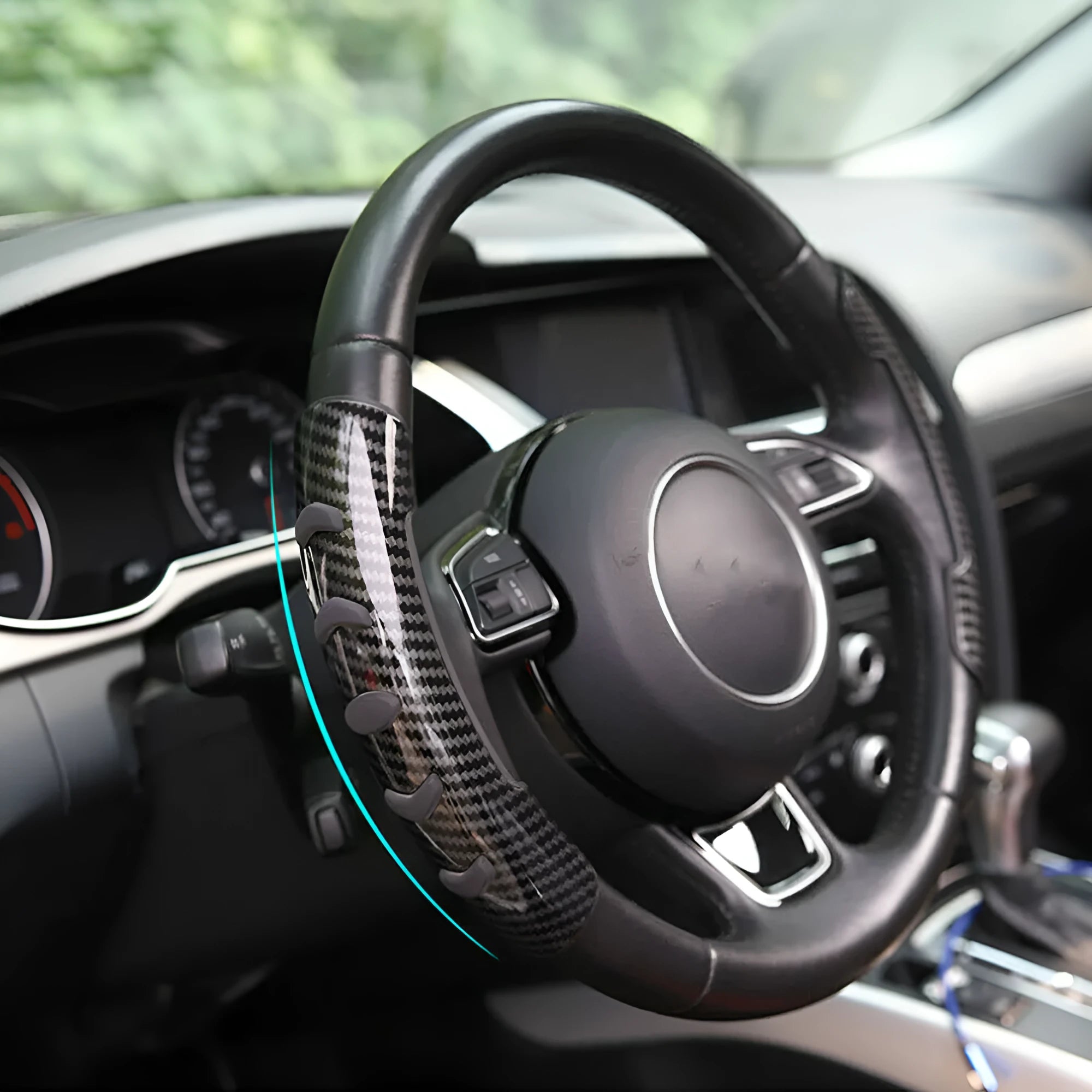 Carbon fibre black fibre steering wheel anti-skid sleeve for 38cm diameter car steering wheels