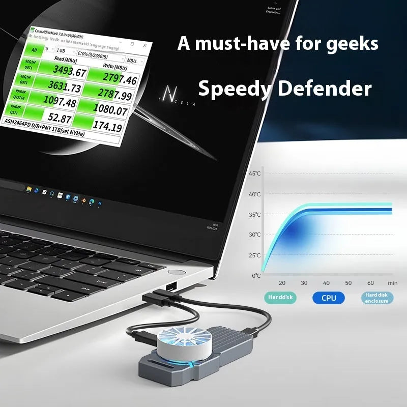 Aluminium USB4 hard disk enclosure for NVMe M2 solid state drives with Thunderbolt 4 compatibility