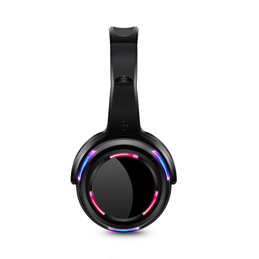 Black silent disco wireless headphones with headband and 3.5mm plug