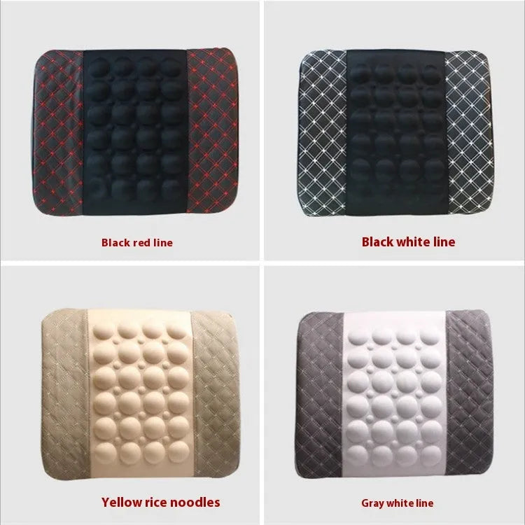 Car lumbar support pillow set in red wine colour with black and red trim includes electric massage option