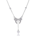 S925 silver necklace with heart-shaped pendant featuring butterfly and bow design on adjustable O-ring chain