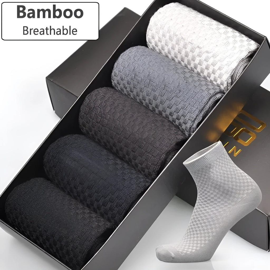 Men's bamboo fibre sock in small square pattern, shown in navy blue colour