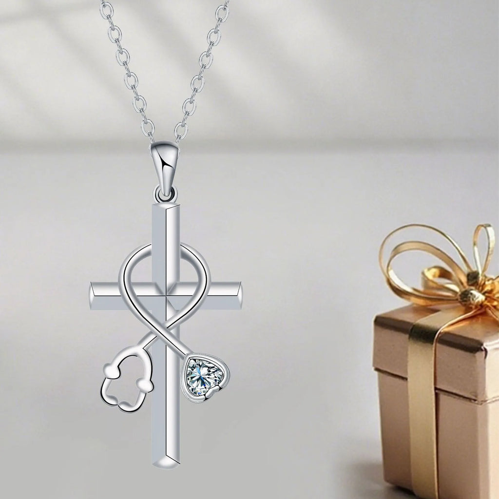 Cross stethoscope necklace with copper pendant on cross chain for women