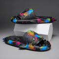 Cute shark design open-toe home slippers made from beige EVA material.