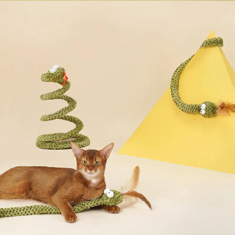 Green cat teasing stick toy with feather attachment measuring 140 cm in length