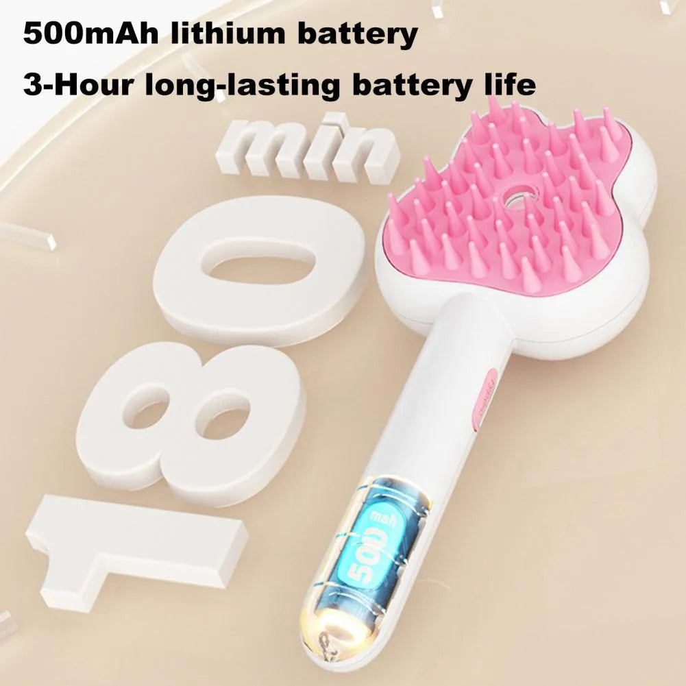 Rechargeable cat steam brush grooming tool with hot steam technology in green, pink, or white colours