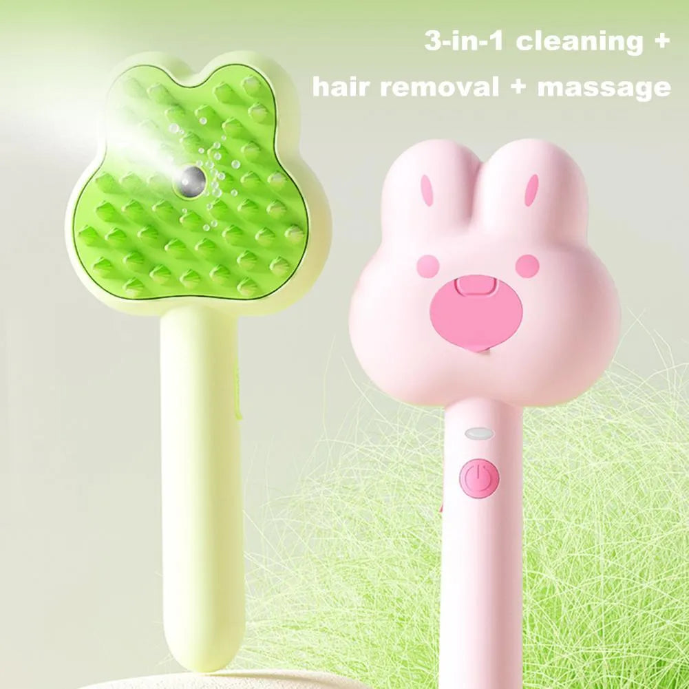 Rechargeable cat steam brush grooming tool with hot steam technology in green, pink, or white colours