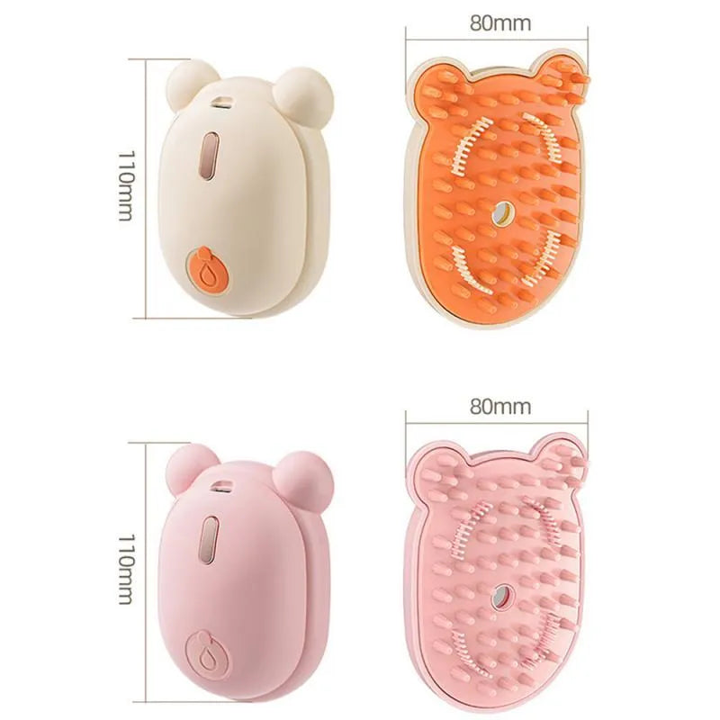 Pink rechargeable 3-in-1 pet grooming brush with spray function and removable silicone comb