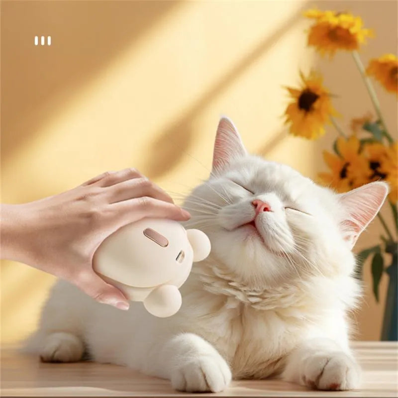 Pink rechargeable 3-in-1 pet grooming brush with spray function and removable silicone comb