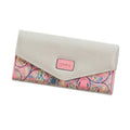 Student three-fold leather wallet with buckle clip closure shown in multiple colour options
