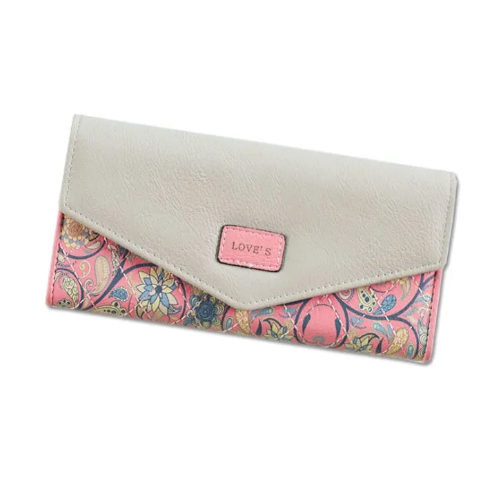 Student three-fold leather wallet with buckle clip closure shown in multiple colour options