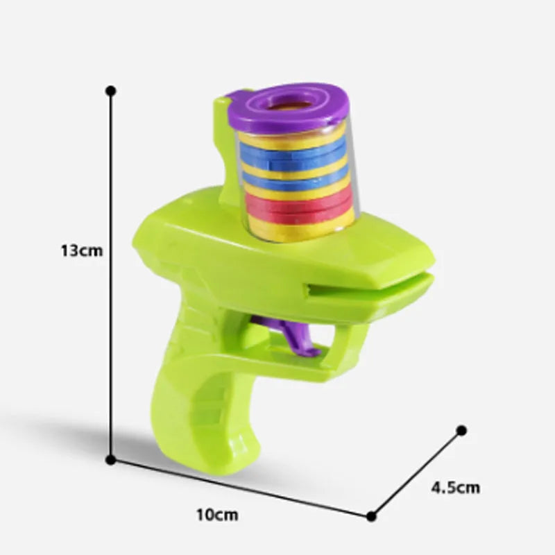 Battery-free cat toy launcher with foam discs in durable plastic construction