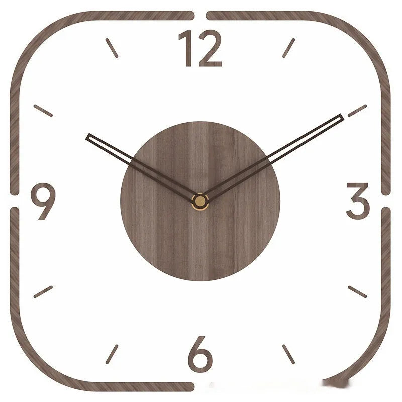 Transparent wooden wall clock with modern square design measuring 35cm