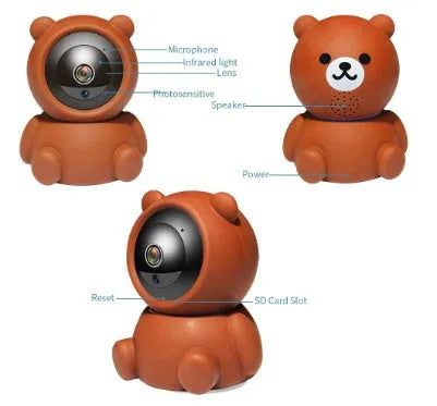 Bear brand white 1080P WiFi indoor security camera with infrared night vision LEDs.
