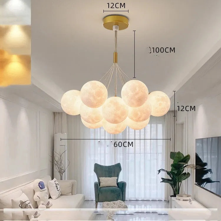 Nordic style iron fish chandelier ceiling light in gold or black finish with multiple LED bulbs and PMMA shade.