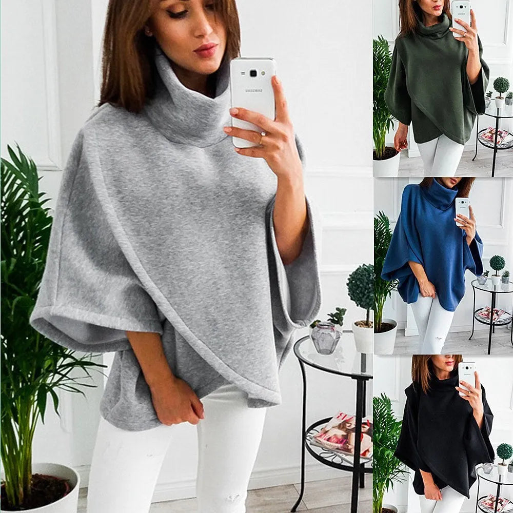 Women's long black batwing sleeve cardigan sweatshirt with three buttons and extended length