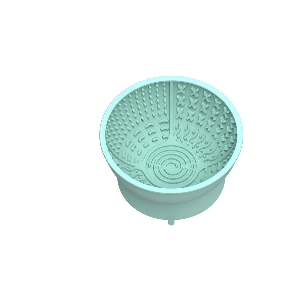 Silicone pet slow feeder bowl with licking mat pattern and suction cup base