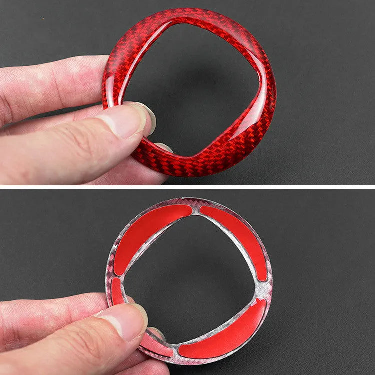 Steering wheel carbon fibre decorative sticker frame in black or red colour options