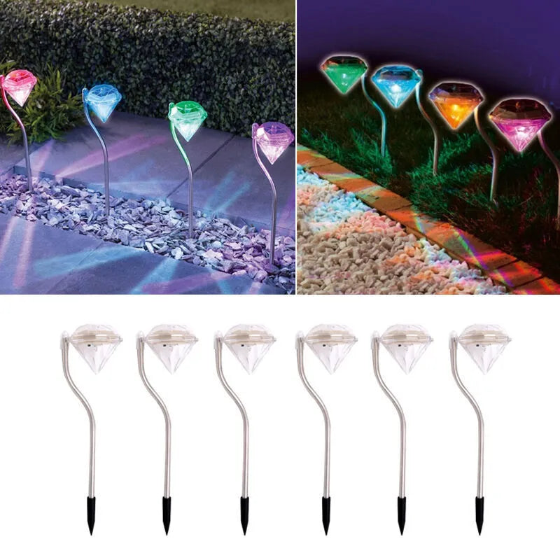 White diamond-shaped solar garden light with poly-silicon panel for automatic outdoor illumination