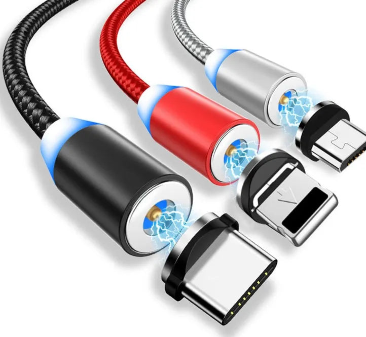 YBD 1 metre cotton braided magnetic charging cable with LED light and aluminium shell