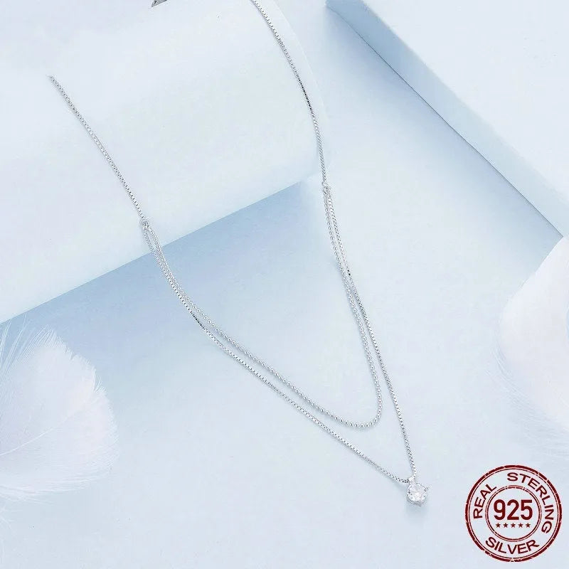 Silver double-layer necklace with S925 sterling silver chain and alloy pendant