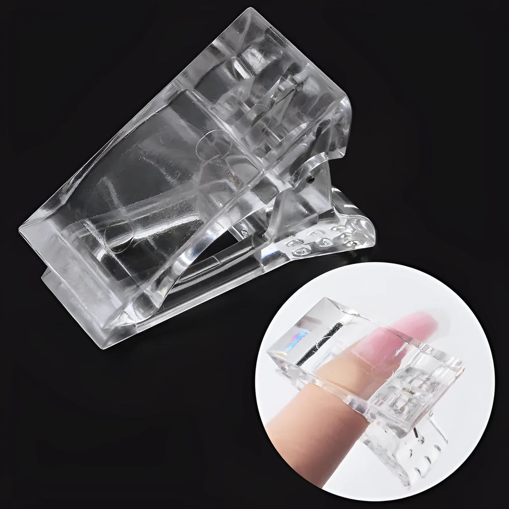Set of 10 transparent white PET plastic nail extension clips for poly gel building