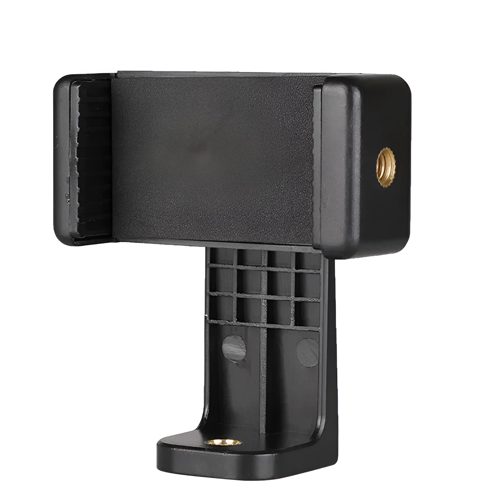 Black plastic rotating phone holder with clamp mechanism showing 10x4x3.5mm dimensions