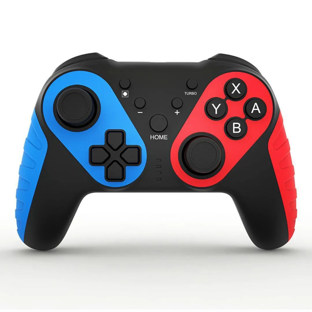Red and blue wireless Bluetooth gamepad for Nintendo Switch and PC on a table