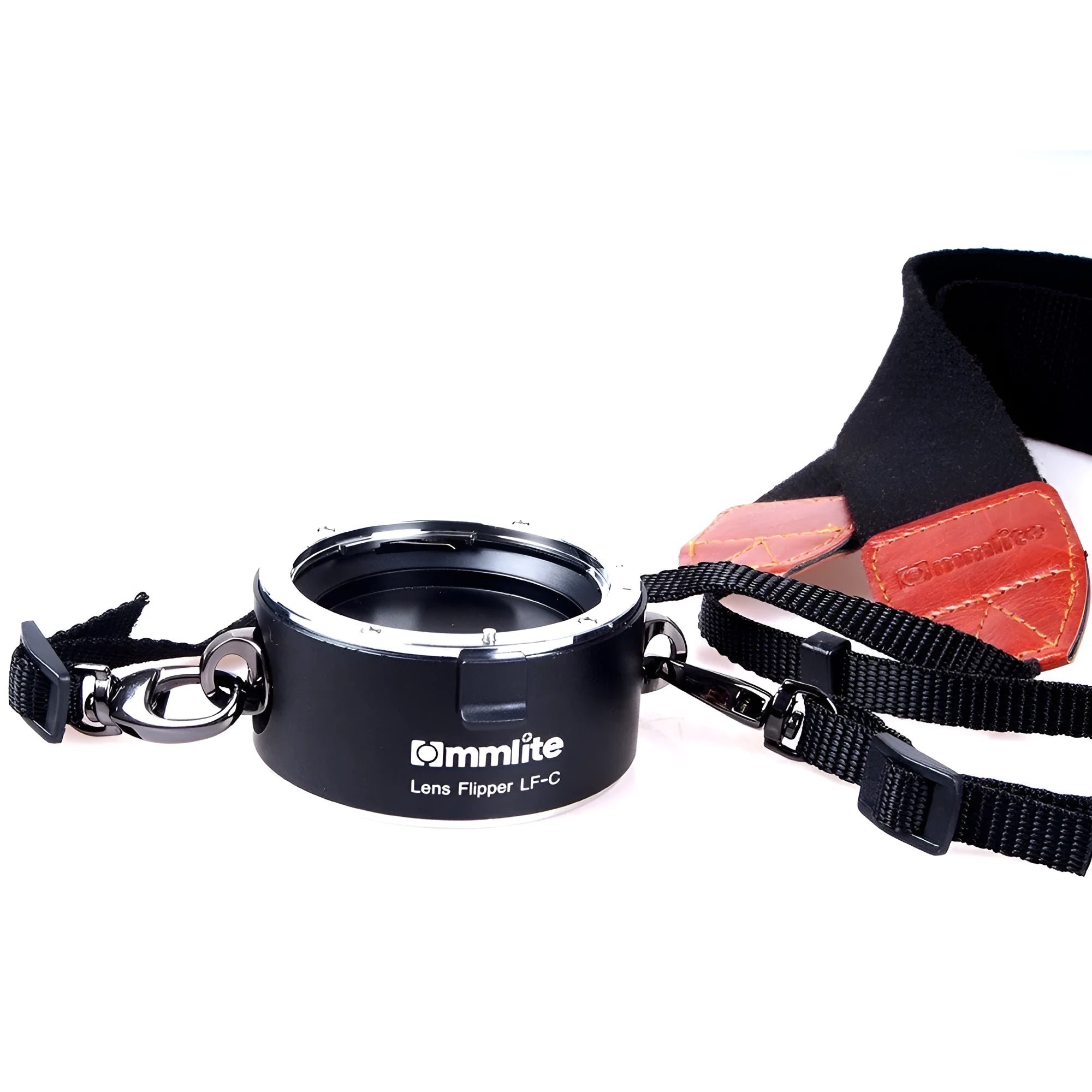 Aluminium camera lens flipper holder for Nikon with cotton shoulder strap