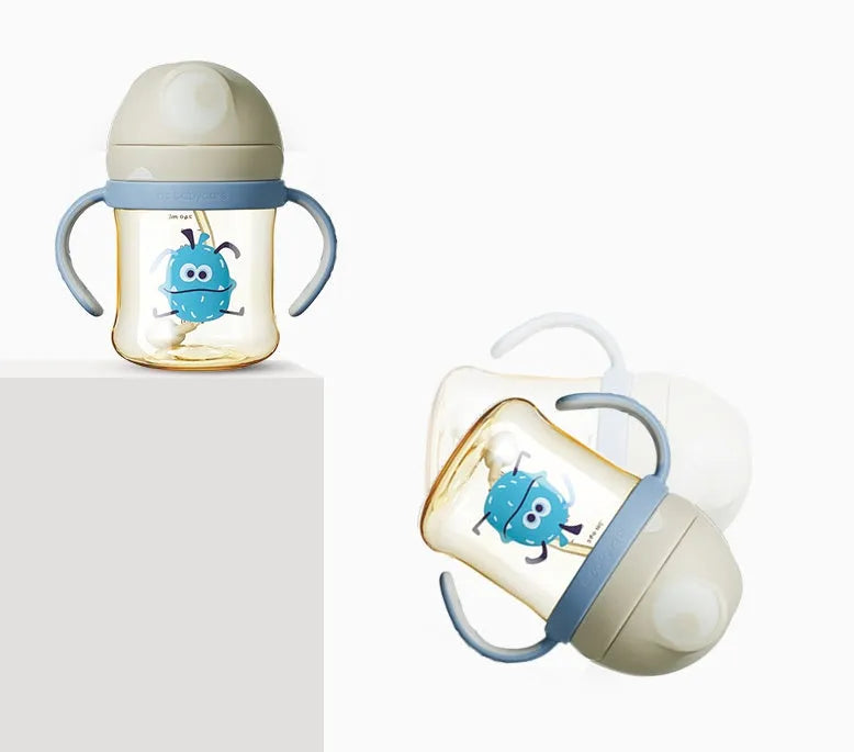 Babycare 240ml baby sippy cup in beige with anti-choke straw and handle