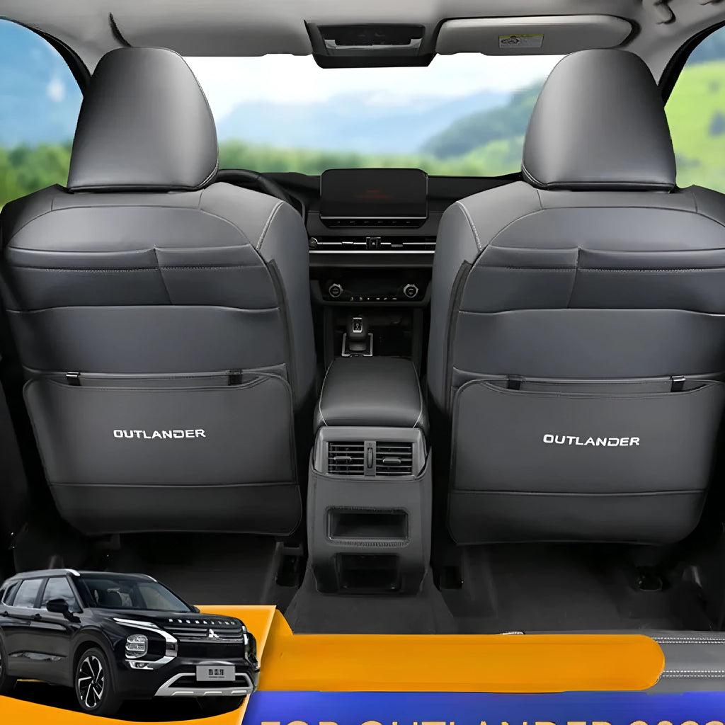 Set of three black leather anti-kick pads for 2023 Outlander seat and console protection.