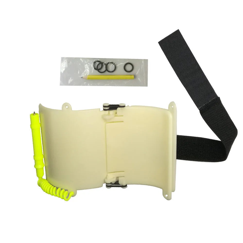 White luminous underwater writing wristboard for diving with pencil and spare O-ring