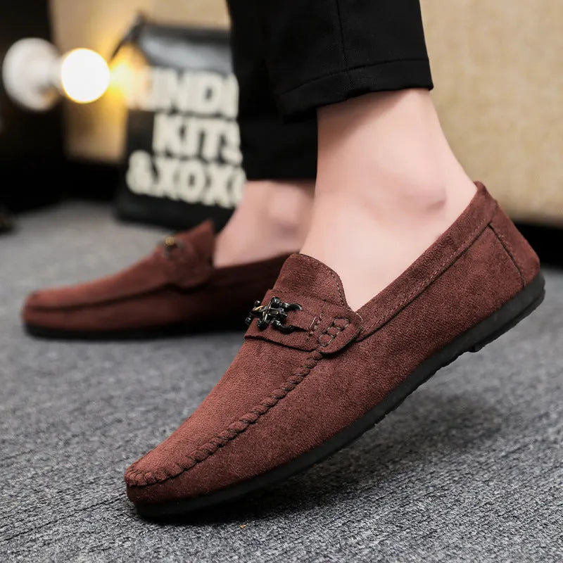 Men's black waterproof slip-on loafers with round toe and low heel casual design
