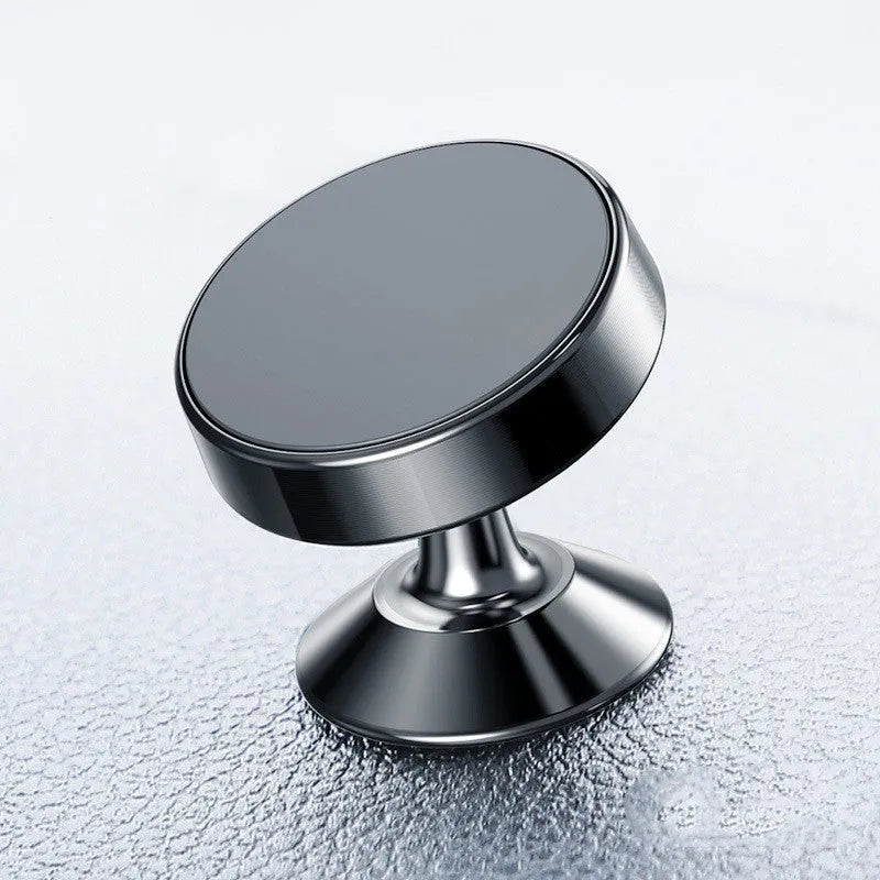 Aluminium alloy magnetic car phone holder in black, gold, and silver colours showing clip and adhesive types.