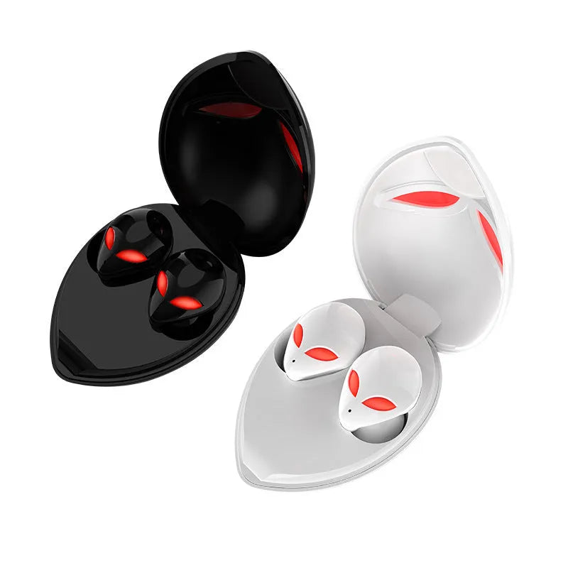 Starman T8 alien-inspired Bluetooth headset with LED lights in charging case.