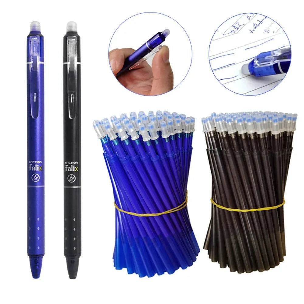 Hot brand blue and black erasable push gel pen with 0.5mm stainless steel tip.