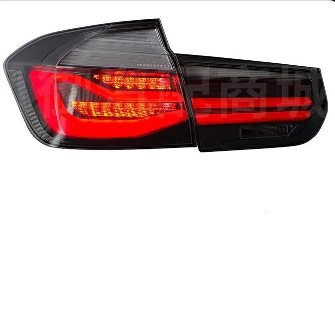 Modified LED tail light assembly for BMW 3 Series (2012-2015) in red or smoked black finish.