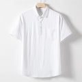 Men's loose lapel linen T-shirt in hemp blend fabric, shown in solid colour options.