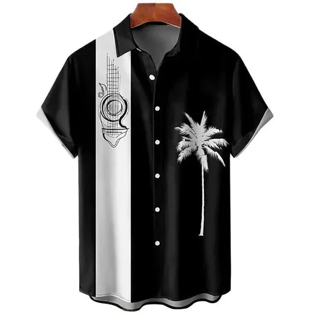Men's slim fit floral beach shirt with 3D printed pattern on polyester fabric