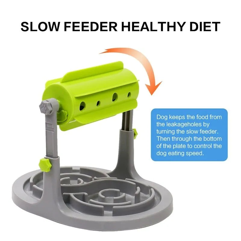 Blue rotatable slow feeder dog toy made of ABS plastic, top view showing leakage holes