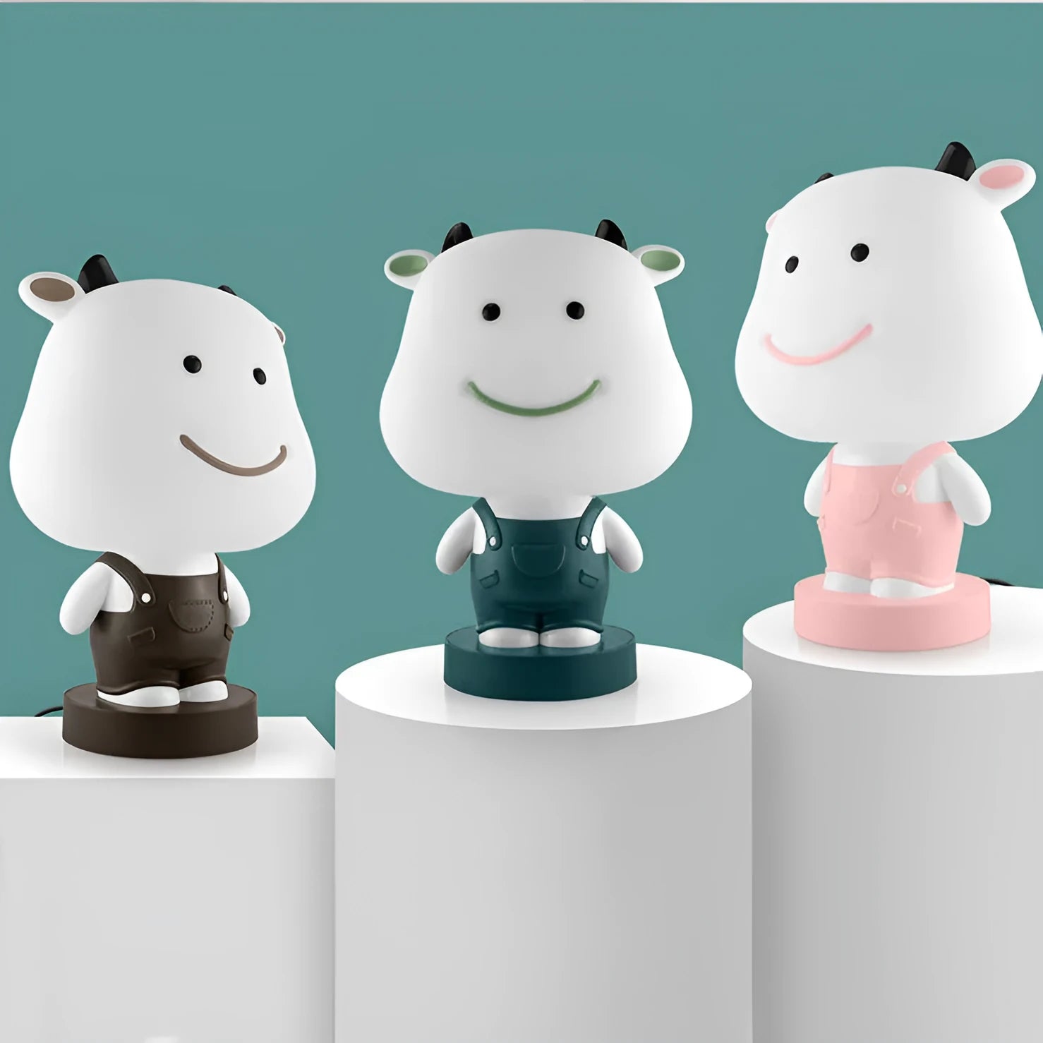 Cartoon animal table lamp in bear, cattle, rabbit, or tiger design with plastic shade and LED light