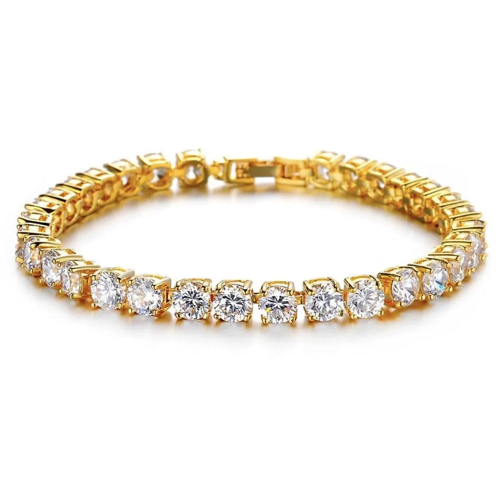 Men's geometric chain bracelet with iced out zirconia rhinestones in five metallic colour options.