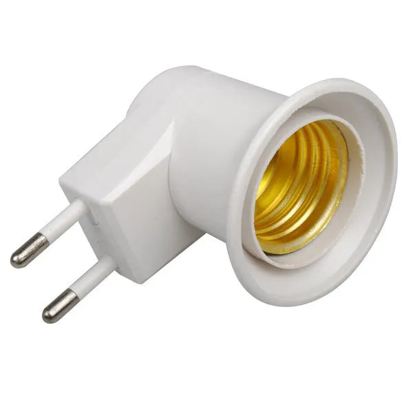 White Bakelite E27 wall plug-in lamp holder with a switch, showing UK three-pin plug.