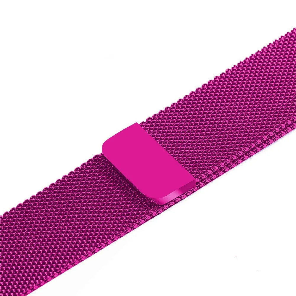 Stainless steel Apple Watch replacement strap in silver, showing metal links and clasp for 38mm-44mm models.