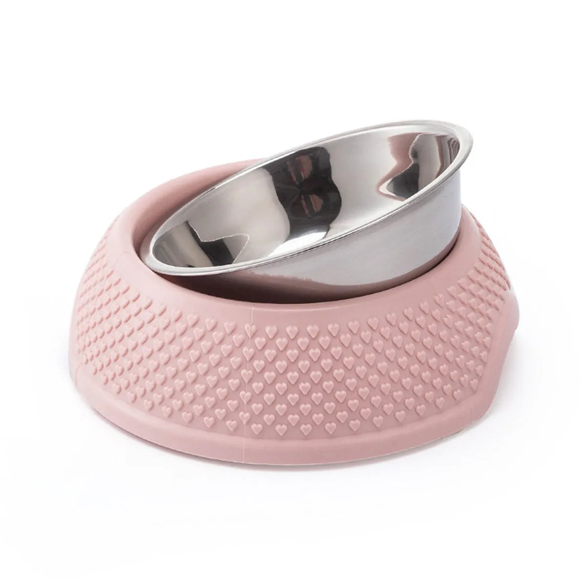 Stainless steel pet bowl with non-slip base in blue colour showing 19cm diameter